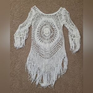Elegant White Crochet Swim Coverup
